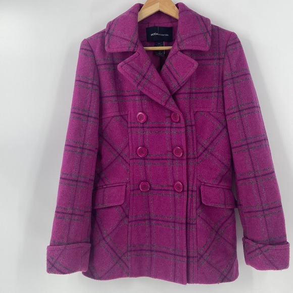 Moda International magenta pink plaid wool blend double breasted jacket coat - Picture 1 of 13